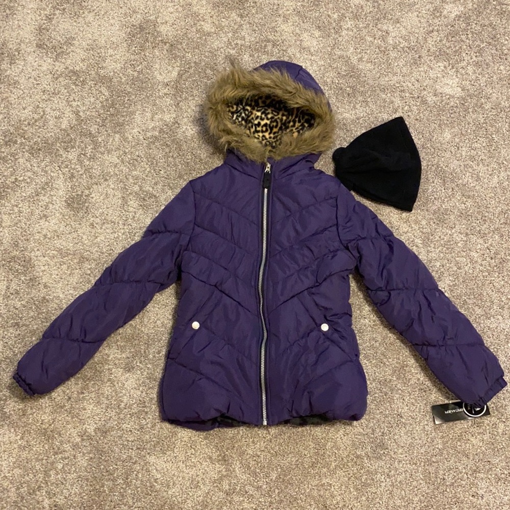WeatherTamer Big Girls Puffer Coat with Hat, Set of 2
